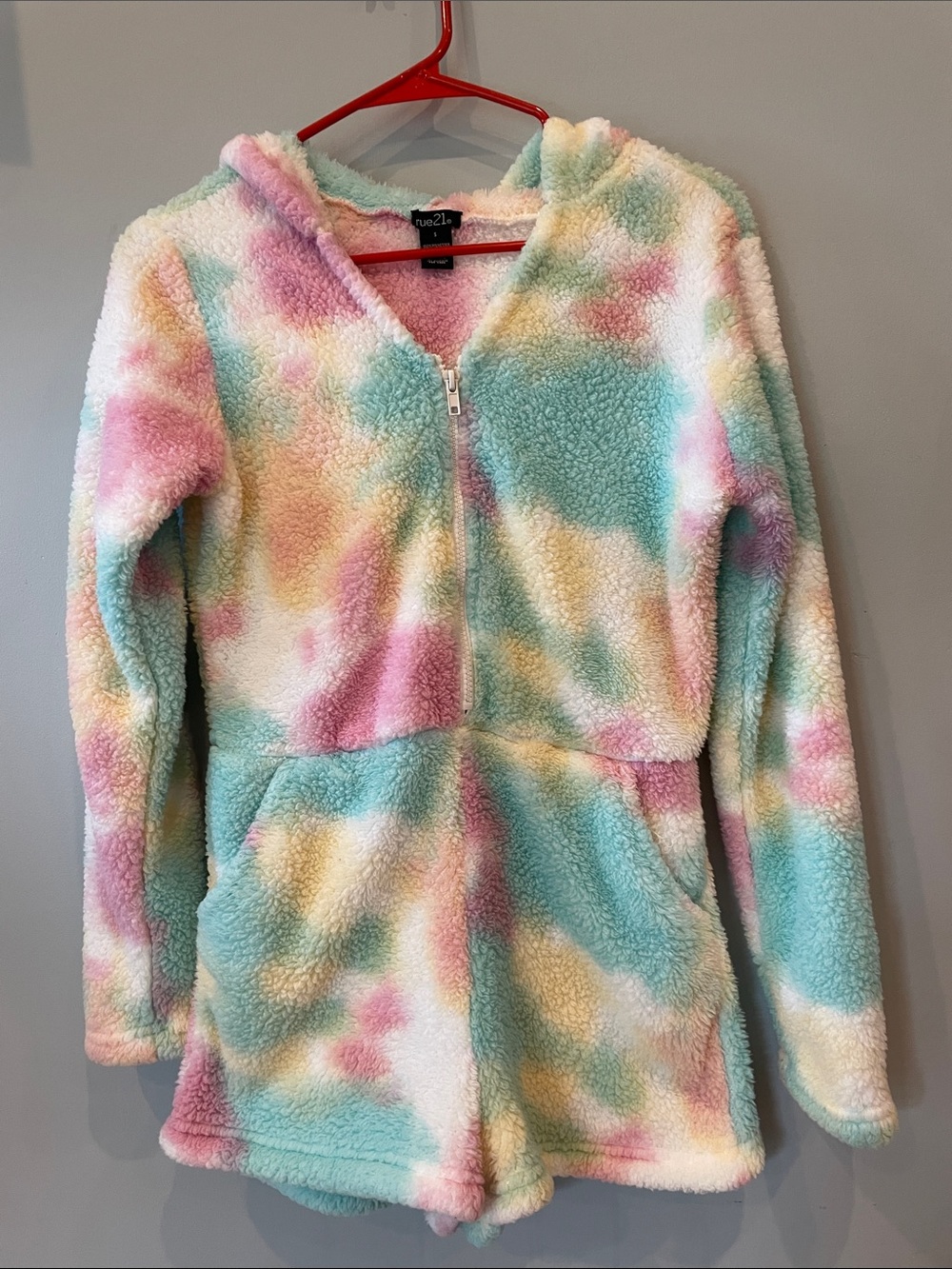 Rue21 Pastel Tie-Dye Sherpa Zip Hoodie shorts one piece - Pink, Mint,